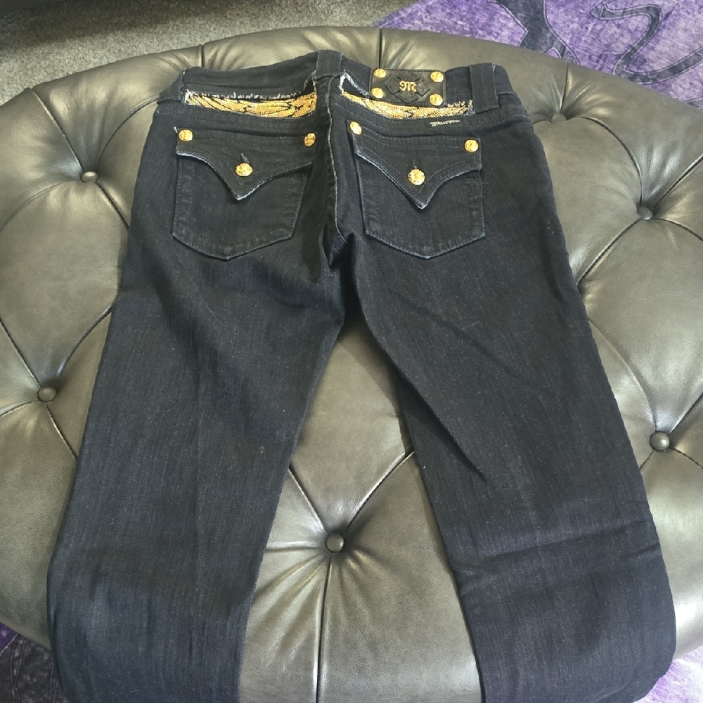 Miss Me Black Jeans with Gold Details